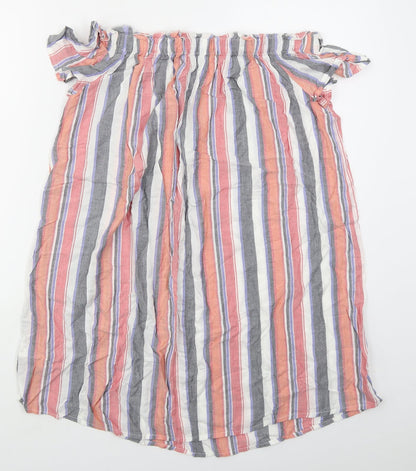 Papaya Womens Red Striped Viscose A-Line  Size 10  Off the Shoulder Pullover