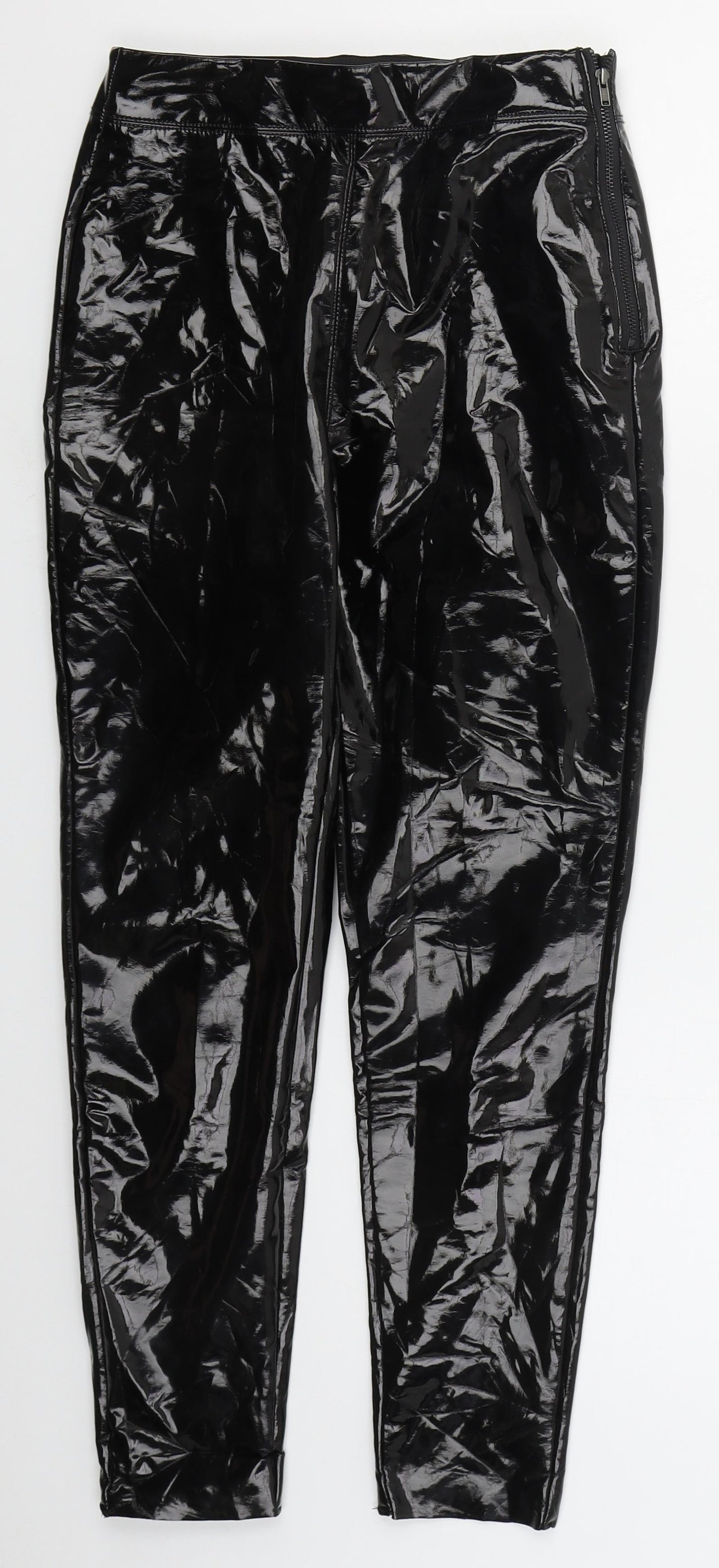 Topshop Womens Black  Polyurethane Trousers  Size 4 L25 in Regular Zip