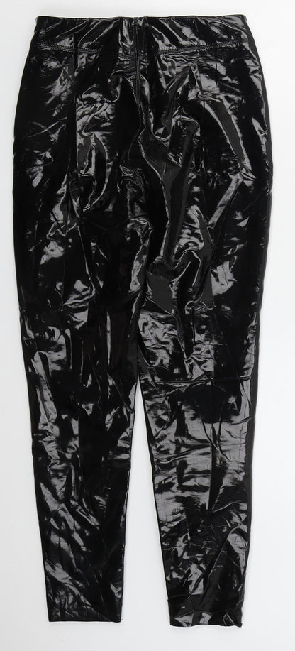 Topshop Womens Black  Polyurethane Trousers  Size 4 L25 in Regular Zip