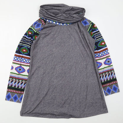 Additional front view of Miss Look women’s grey geometric polyester pullover sweatshirt, size XL, pullover