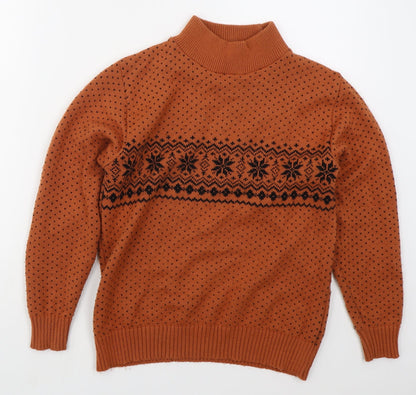 Ouvir Womens Orange Mock Neck Geometric Acrylic Pullover Jumper Size S