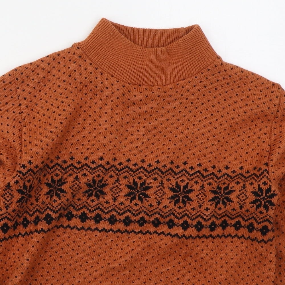Ouvir Womens Orange Mock Neck Geometric Acrylic Pullover Jumper Size S