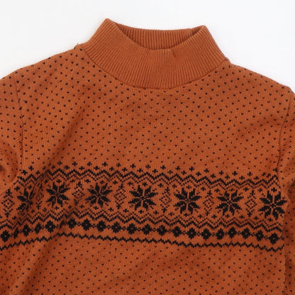 Ouvir Womens Orange Mock Neck Geometric Acrylic Pullover Jumper Size S