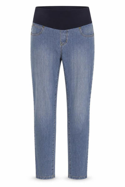 Front view of Yes Yes women’s blue cotton skinny jeans, size UK 10, 30-inch leg regular