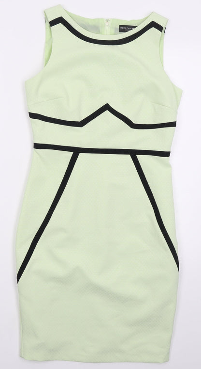 Dorothy Perkins Womens Green Geometric Polyester Pencil Dress  Size 10  Boat Neck Zip