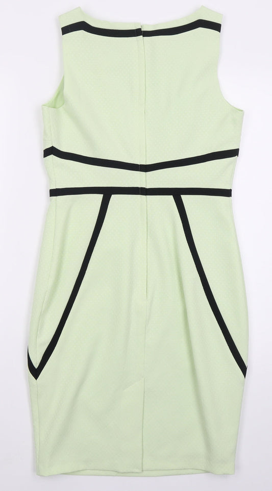 Dorothy Perkins Womens Green Geometric Polyester Pencil Dress  Size 10  Boat Neck Zip