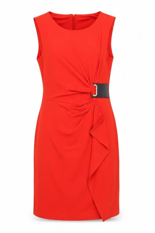 Front view of Episode women’s red polyester shift, size S, round neck zip