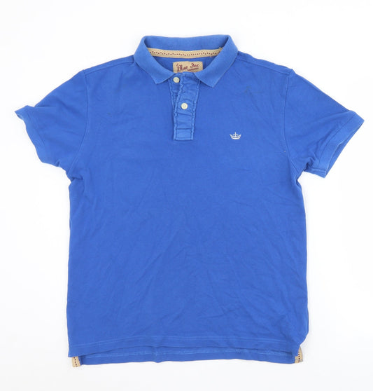 Blue Inc Mens Blue  Cotton  Polo Size M Collared Button