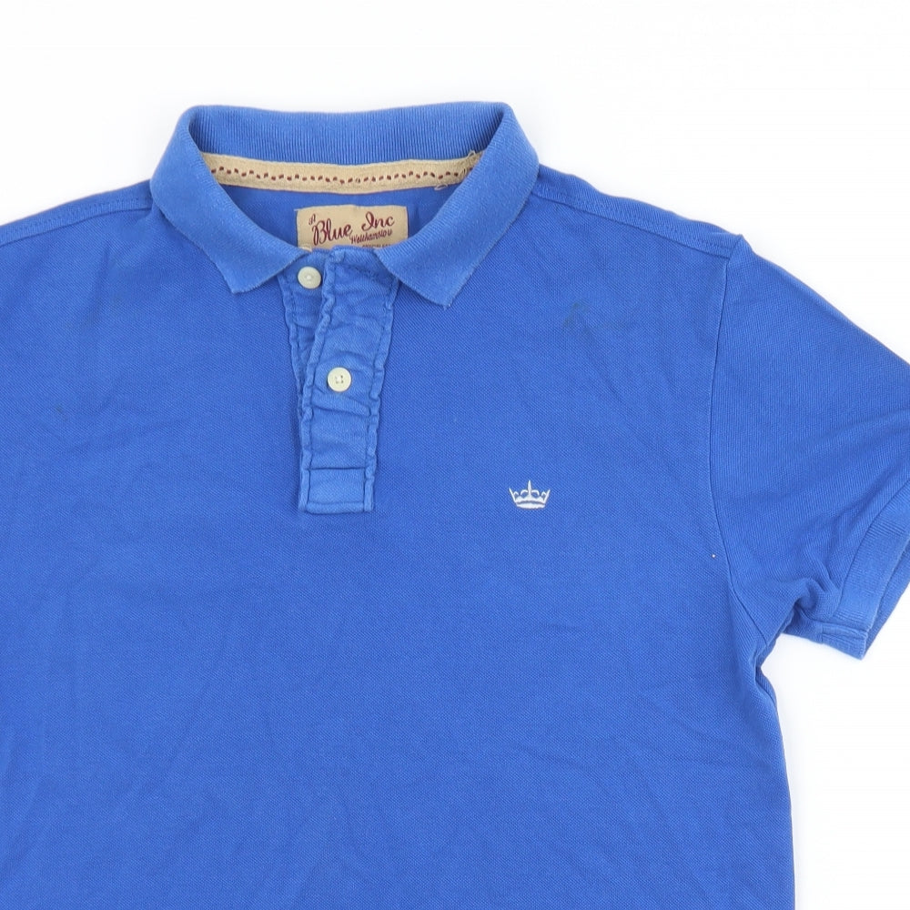 Blue Inc Mens Blue  Cotton  Polo Size M Collared Button
