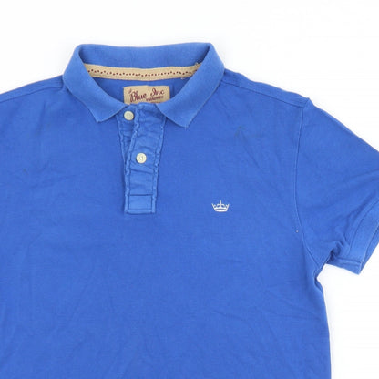 Blue Inc Mens Blue  Cotton  Polo Size M Collared Button