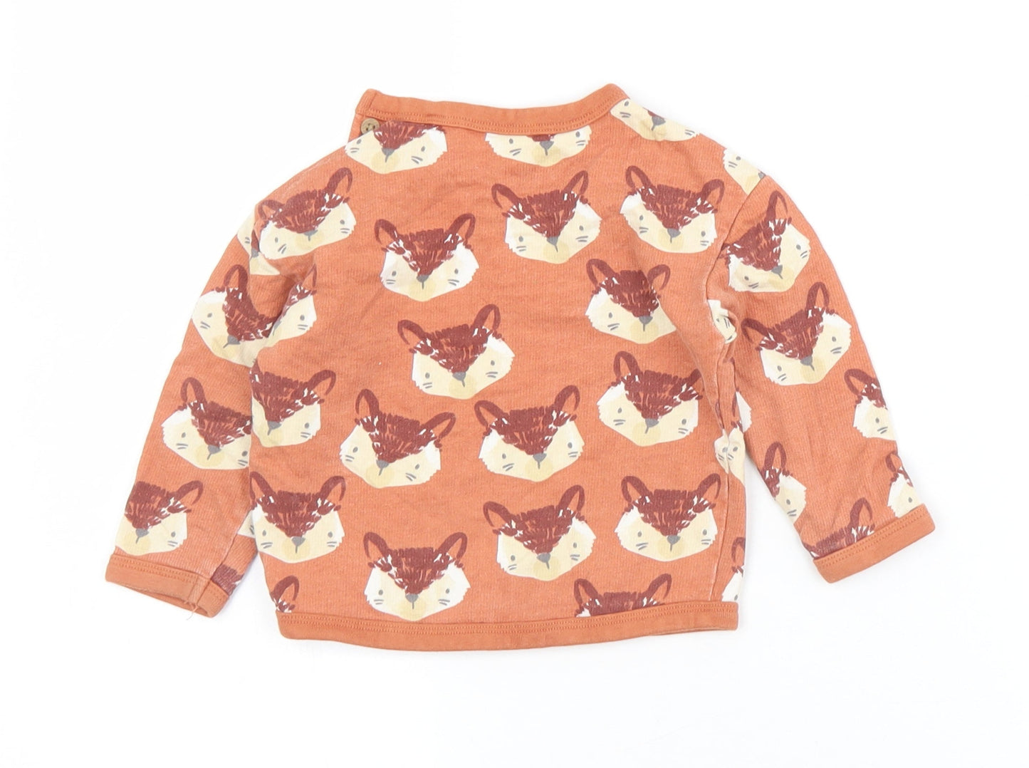 TU Girls Brown Geometric Cotton Pullover T-Shirt Size 6-9 Months Crew Neck Button - Fox