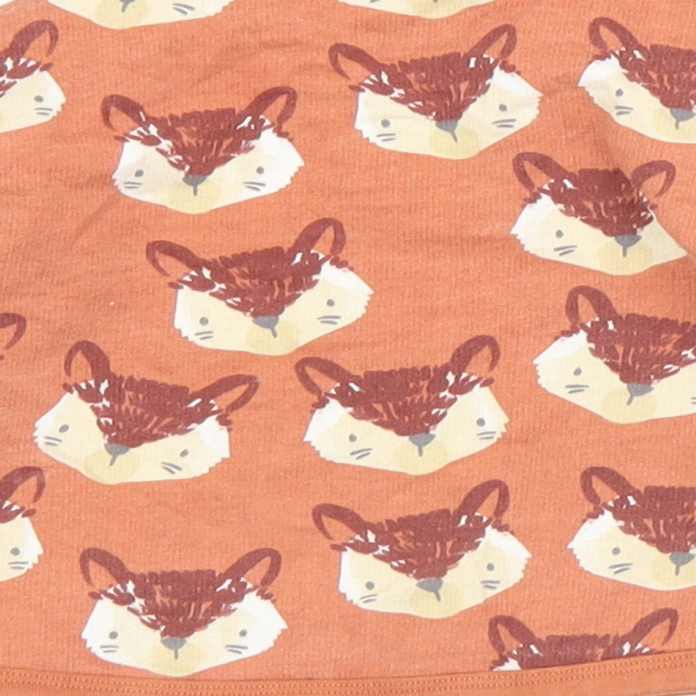 TU Girls Brown Geometric Cotton Pullover T-Shirt Size 6-9 Months Crew Neck Button - Fox