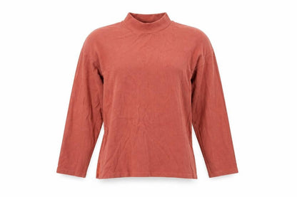 Front view of Zara women’s brown polyamide jersey t-shirt, size S, mock neck