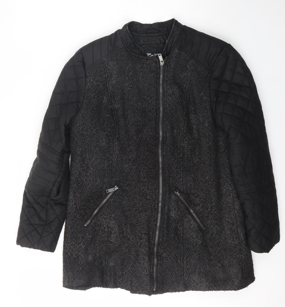 Additional front view of Bx Outerwear women’s black jacket coat, size UK 10, zip