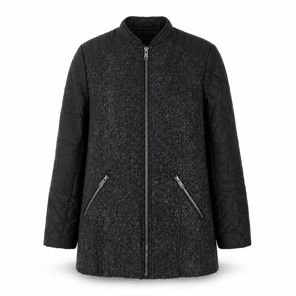 Front view of Bx Outerwear women’s black jacket coat, size UK 10, zip