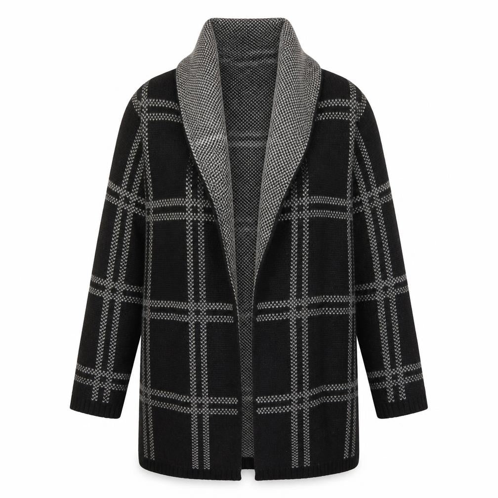 Front view of Next women’s black high neck herringbone acrylic wrap jumper, size M