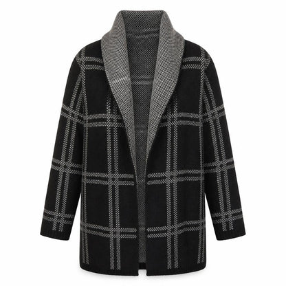 Front view of Next women’s black high neck herringbone acrylic wrap jumper, size M