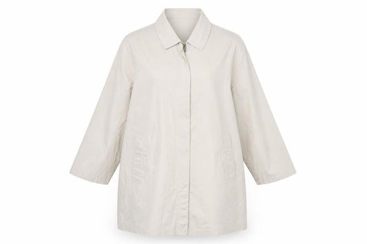 Front view of Dannimac women’s ivory overcoat coat, size L, zip