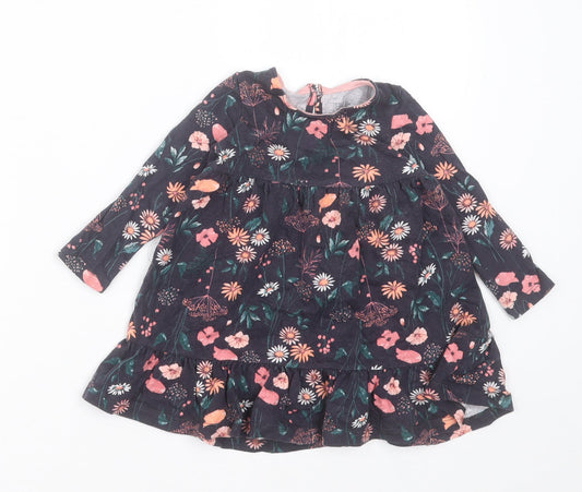 F&F Girls Blue Floral Cotton A-Line  Size 6-9 Months  Crew Neck Button
