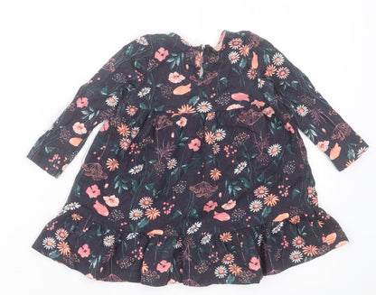 F&F Girls Blue Floral Cotton A-Line  Size 6-9 Months  Crew Neck Button