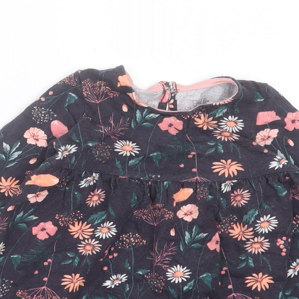 F&F Girls Blue Floral Cotton A-Line  Size 6-9 Months  Crew Neck Button