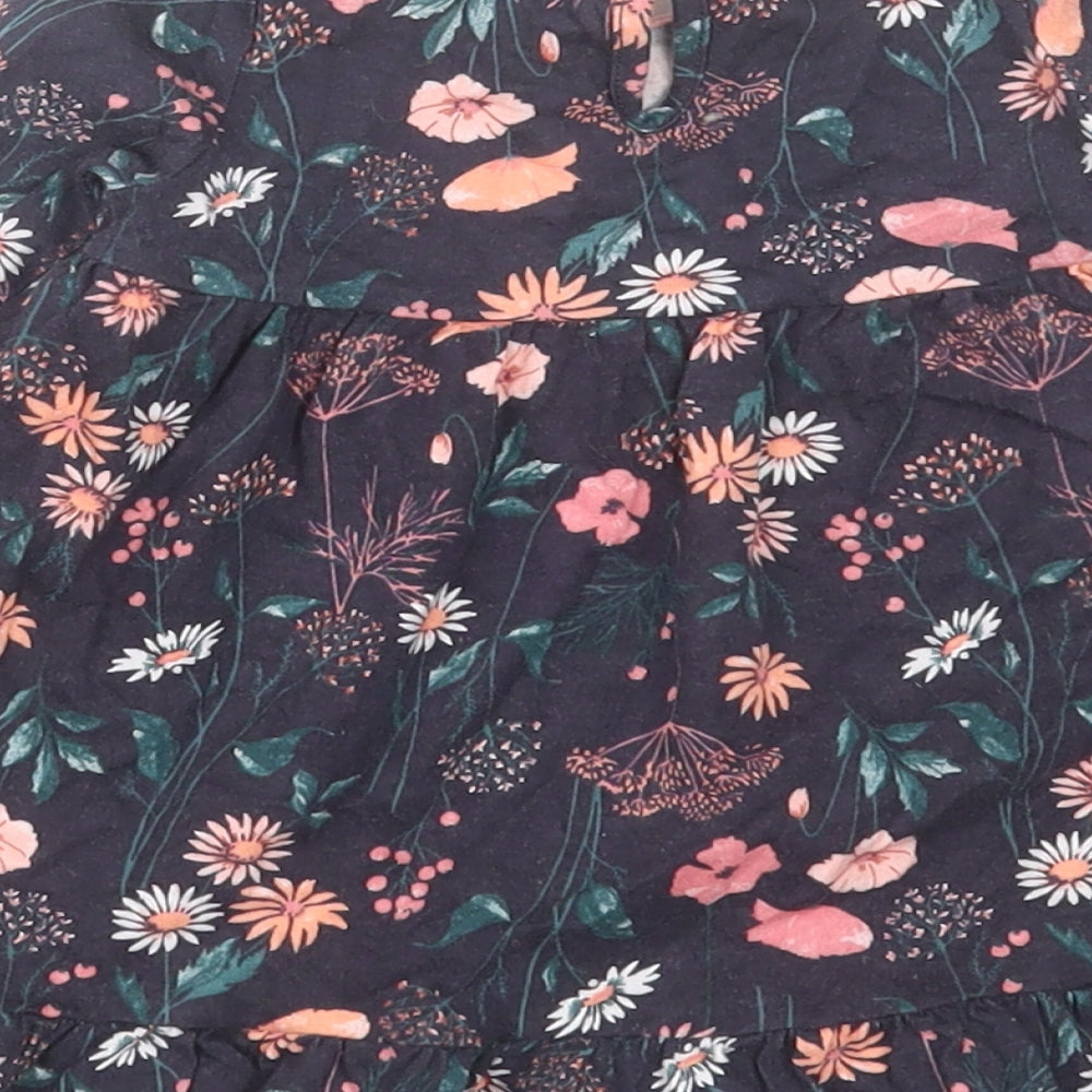 F&F Girls Blue Floral Cotton A-Line  Size 6-9 Months  Crew Neck Button