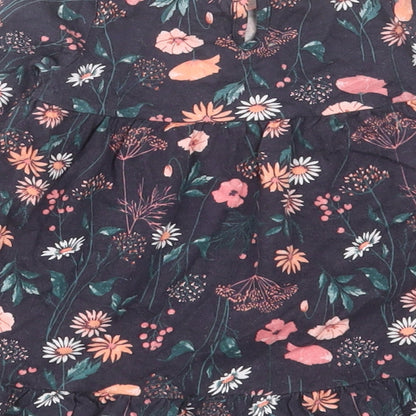 F&F Girls Blue Floral Cotton A-Line  Size 6-9 Months  Crew Neck Button