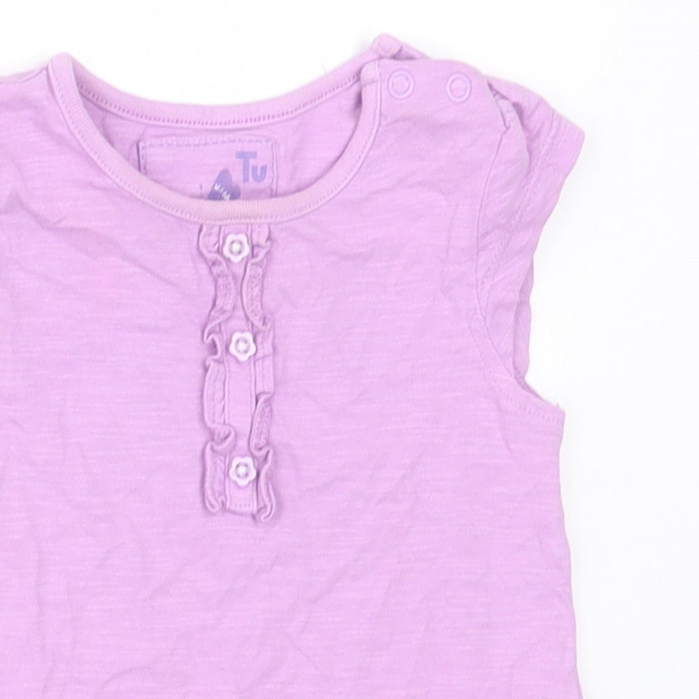 TU Girls Purple  Cotton Basic T-Shirt Size 6-9 Months Crew Neck Button