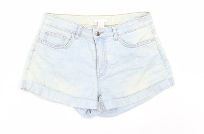 H&M Womens Blue  Cotton Boyfriend Shorts Size 8  Regular Button