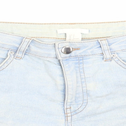H&M Womens Blue  Cotton Boyfriend Shorts Size 8  Regular Button