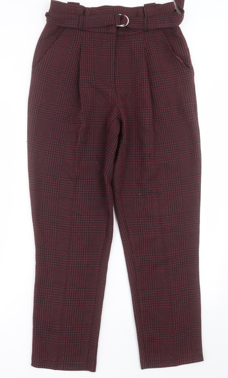 New Look Womens Red Plaid Polyester Trousers  Size 8 L28 in Regular Hook & Eye
