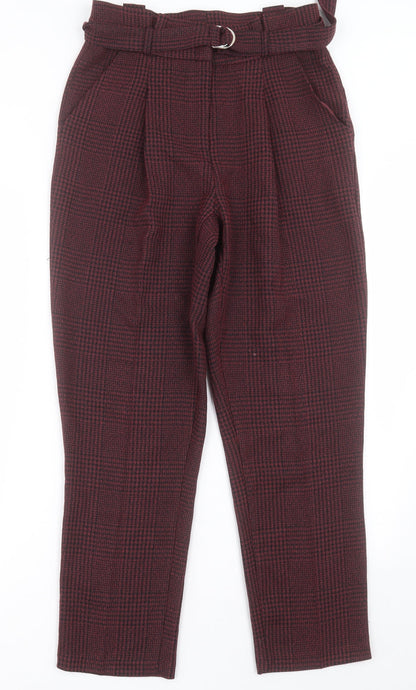 New Look Womens Red Plaid Polyester Trousers  Size 8 L28 in Regular Hook & Eye
