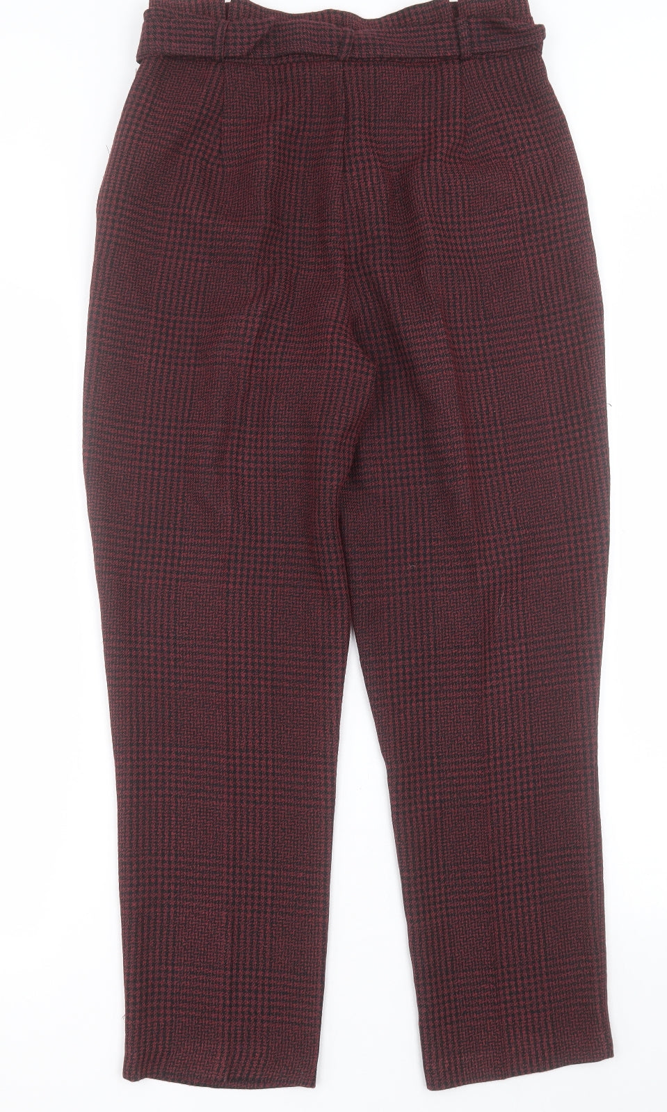 New Look Womens Red Plaid Polyester Trousers  Size 8 L28 in Regular Hook & Eye
