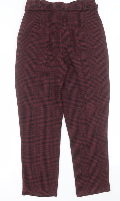 New Look Womens Red Plaid Polyester Trousers  Size 8 L28 in Regular Hook & Eye