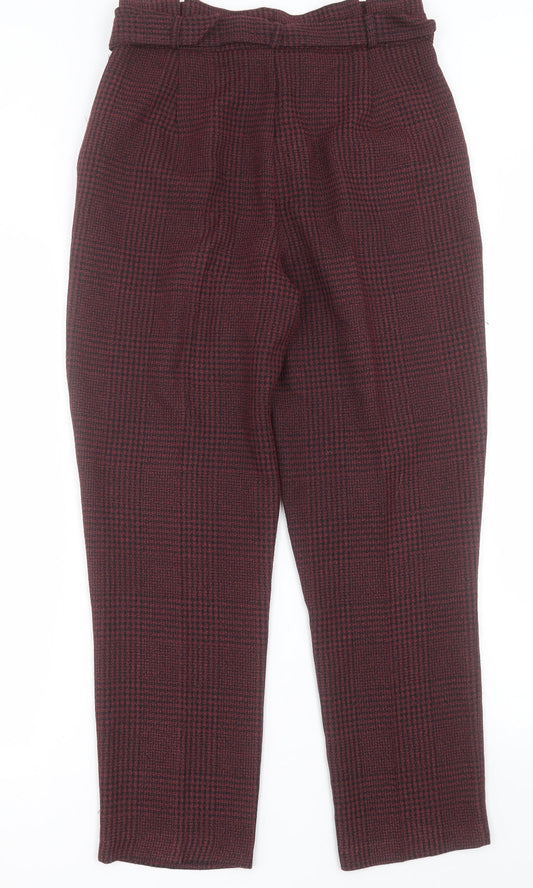 New Look Womens Red Plaid Polyester Trousers  Size 8 L28 in Regular Hook & Eye