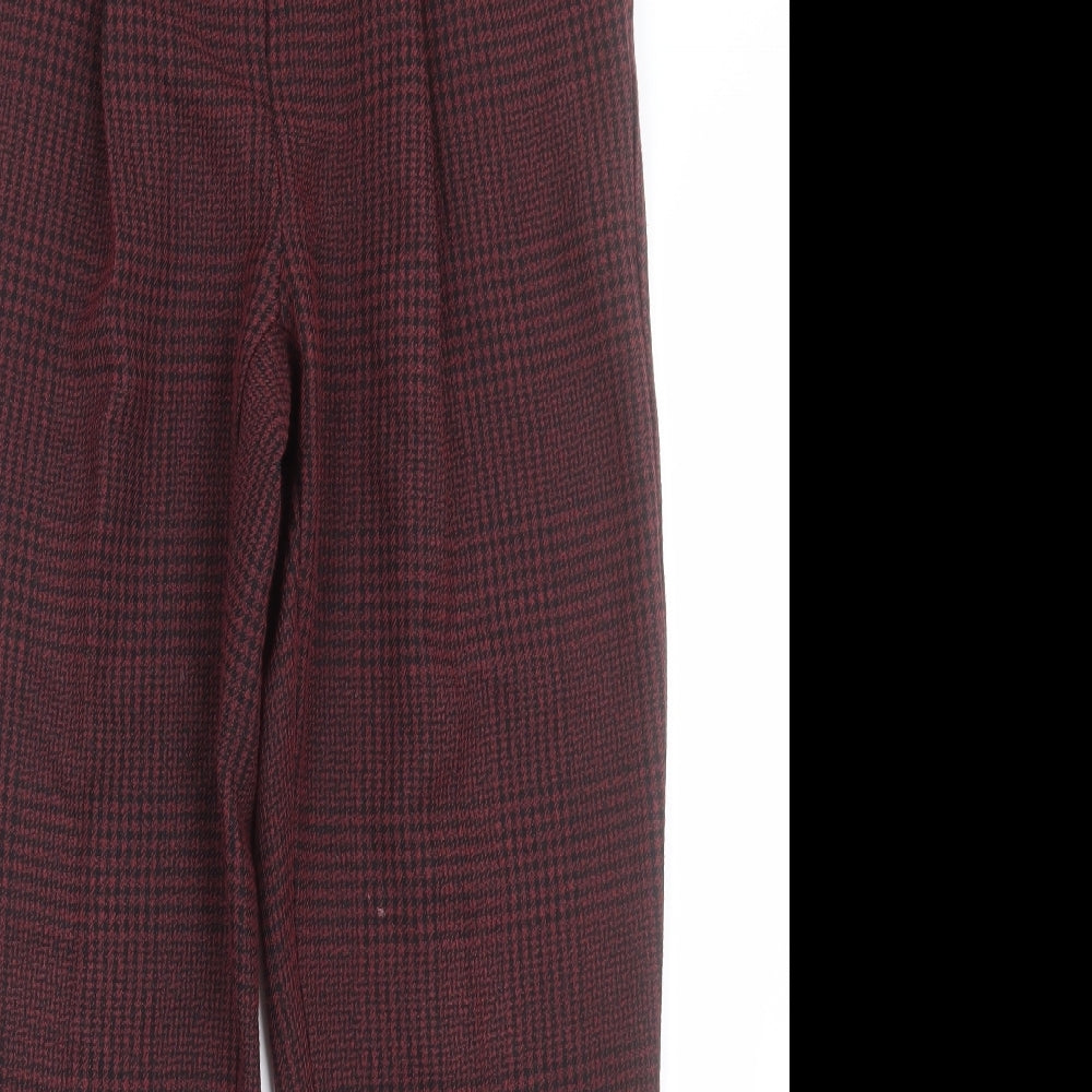 New Look Womens Red Plaid Polyester Trousers  Size 8 L28 in Regular Hook & Eye