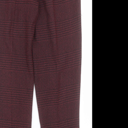 New Look Womens Red Plaid Polyester Trousers  Size 8 L28 in Regular Hook & Eye