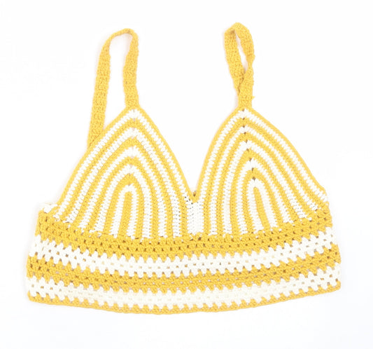 QED London Womens Yellow Striped Acrylic Cropped Tank Size L V-Neck