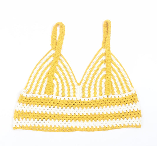 QED London Womens Yellow Striped Acrylic Cropped Tank Size L V-Neck