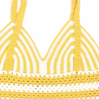 Womens UK Size L QED London Yellow Cropped Tank