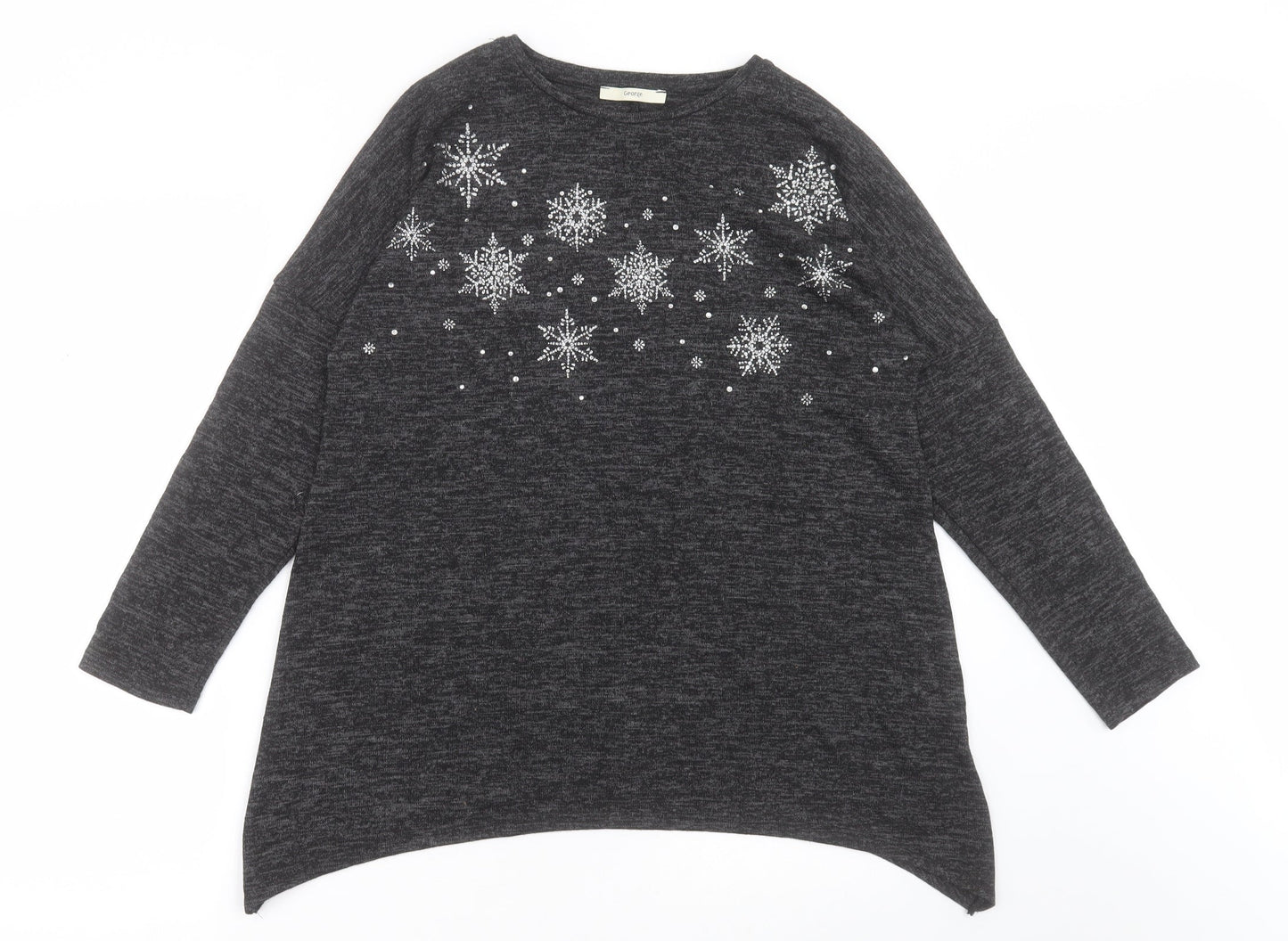 George Womens Grey Crew Neck  Polyester Pullover Jumper Size S