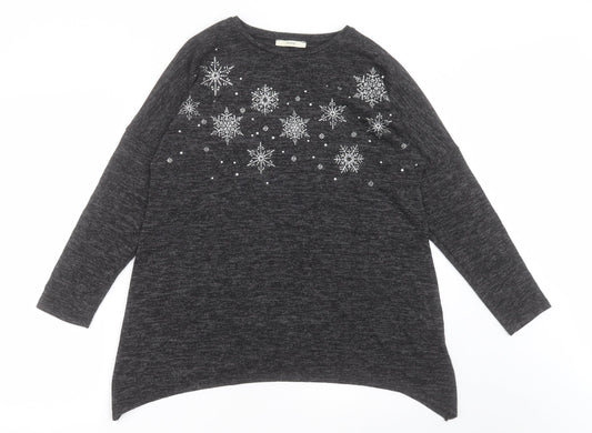 George Womens Grey Crew Neck  Polyester Pullover Jumper Size S