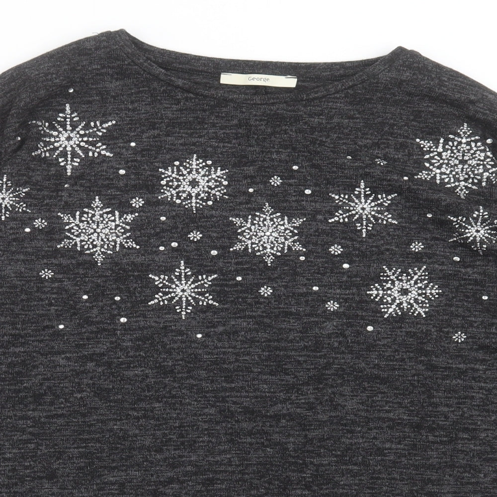 George Womens Grey Crew Neck  Polyester Pullover Jumper Size S