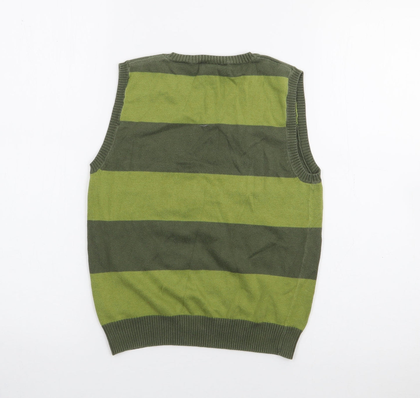 NEXT Boys Green V-Neck Striped Cotton Pullover Jumper Size 10-11 Years