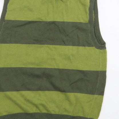 NEXT Boys Green V-Neck Striped Cotton Pullover Jumper Size 10-11 Years