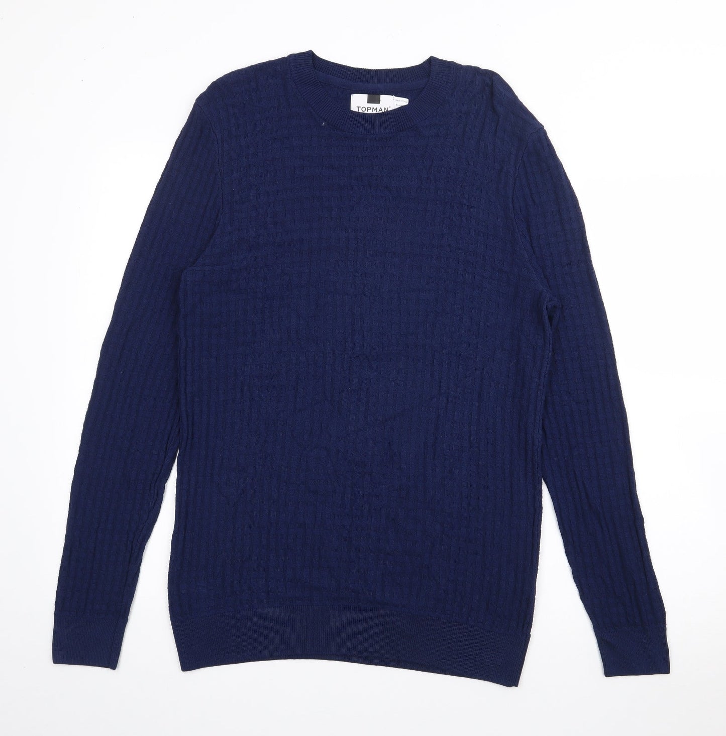 Topman Mens Blue Crew Neck  Viscose Pullover Jumper Size M