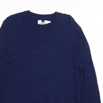 Topman Mens Blue Crew Neck  Viscose Pullover Jumper Size M