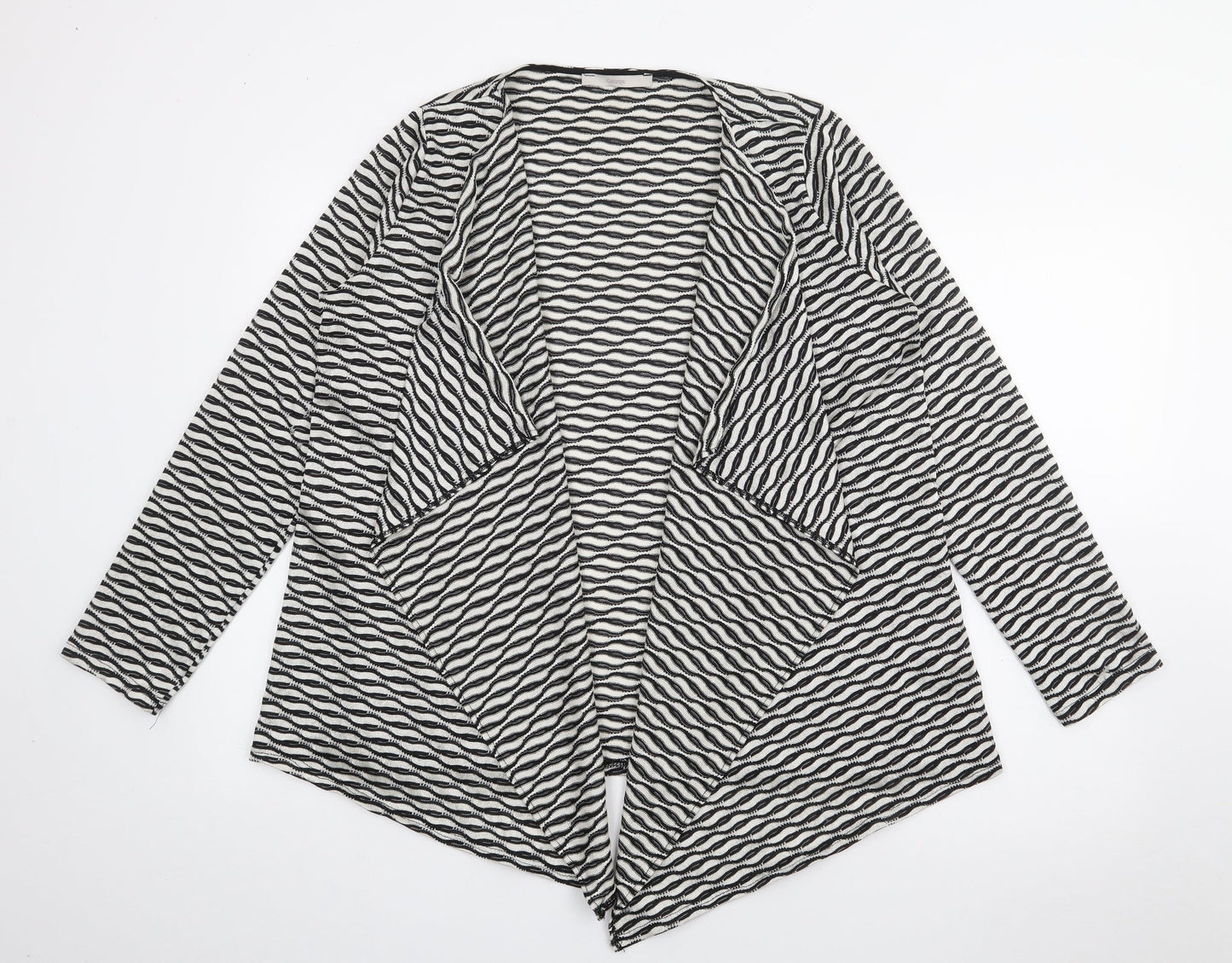 George Womens Black V-Neck Geometric Polyester Cardigan Jumper Size 14