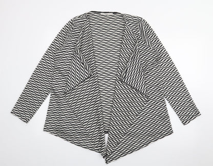 George Womens Black V-Neck Geometric Polyester Cardigan Jumper Size 14