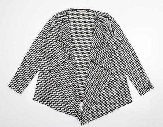 George Womens Black V-Neck Geometric Polyester Cardigan Jumper Size 14